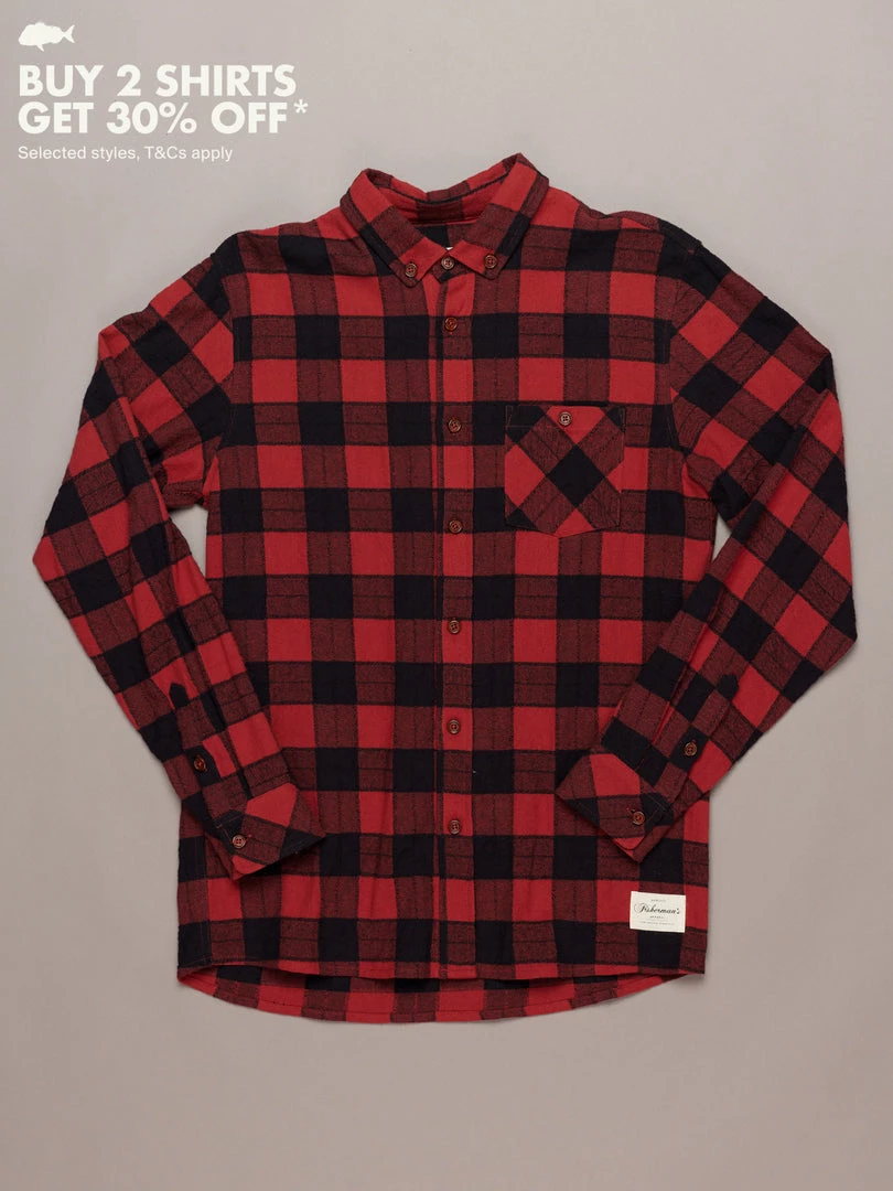 Just Another Fisherman Apparel BOATYARD SHIRT - CINABAR/BLACK CHECK
