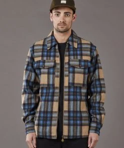 Just Another Fisherman Apparel CABIN CHECK JACKET - TAN/BLUE