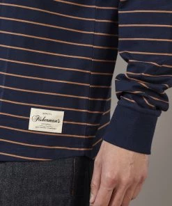 Just Another Fisherman CRITTER STRIPE LS TEE - NAVY/RUST