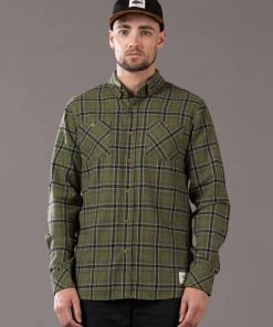 Just Another Fisherman Apparel FLANAGAN FLANNEL SHIRT - MILITARY OLIVE/BLACK CHECK