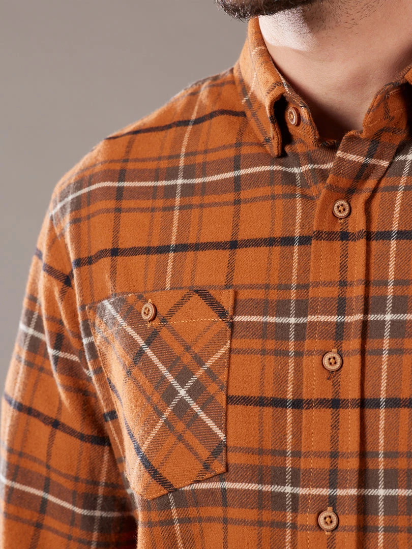 Just Another Fisherman FLANAGAN FLANNEL SHIRT - RUST/BROWN CHECK