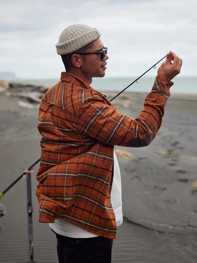 Just Another Fisherman FLANAGAN FLANNEL SHIRT - RUST/BROWN CHECK