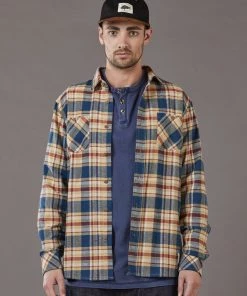 Just Another Fisherman Apparel FLANAGAN FLANNEL SHIRT - TAN/BLUE