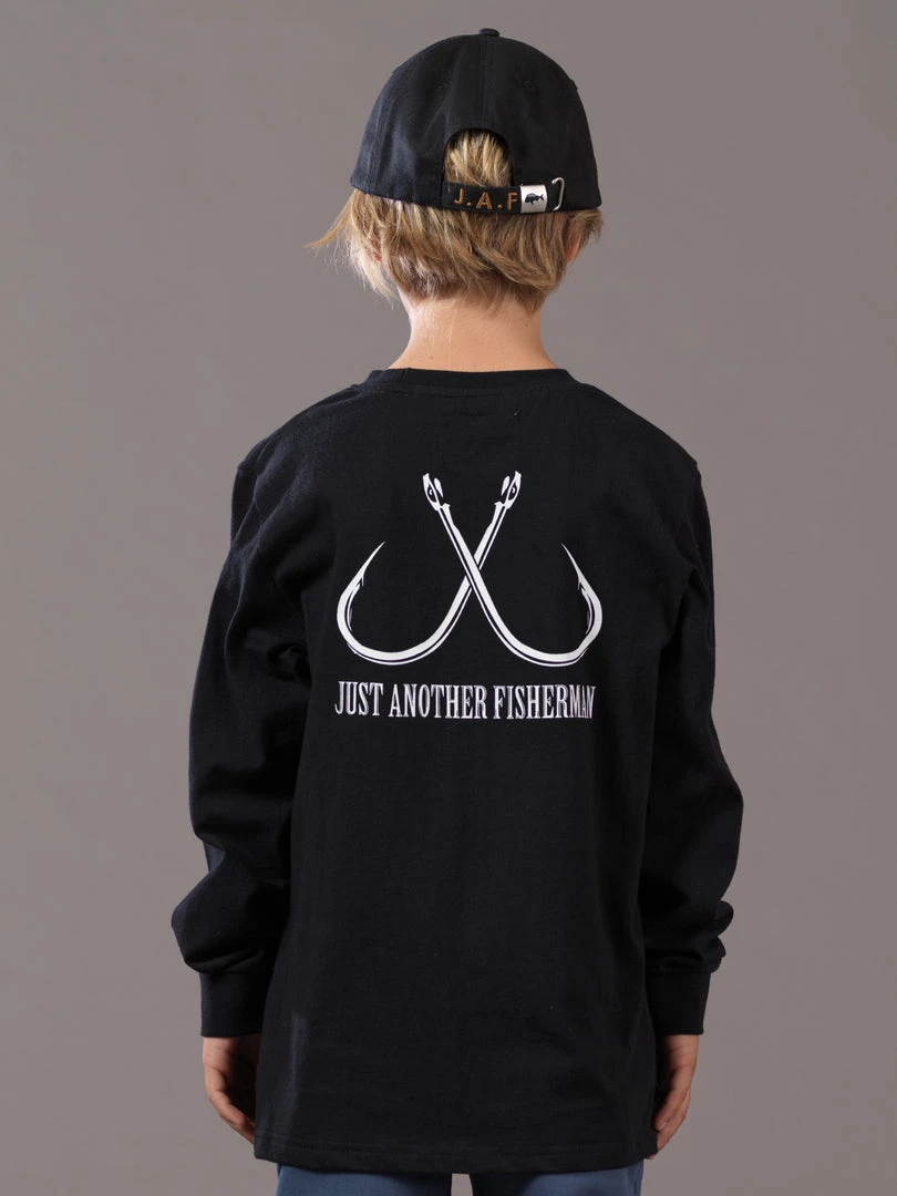 Just Another Fisherman LITTLE ANGLERS HOOK LS TEE - BLACK