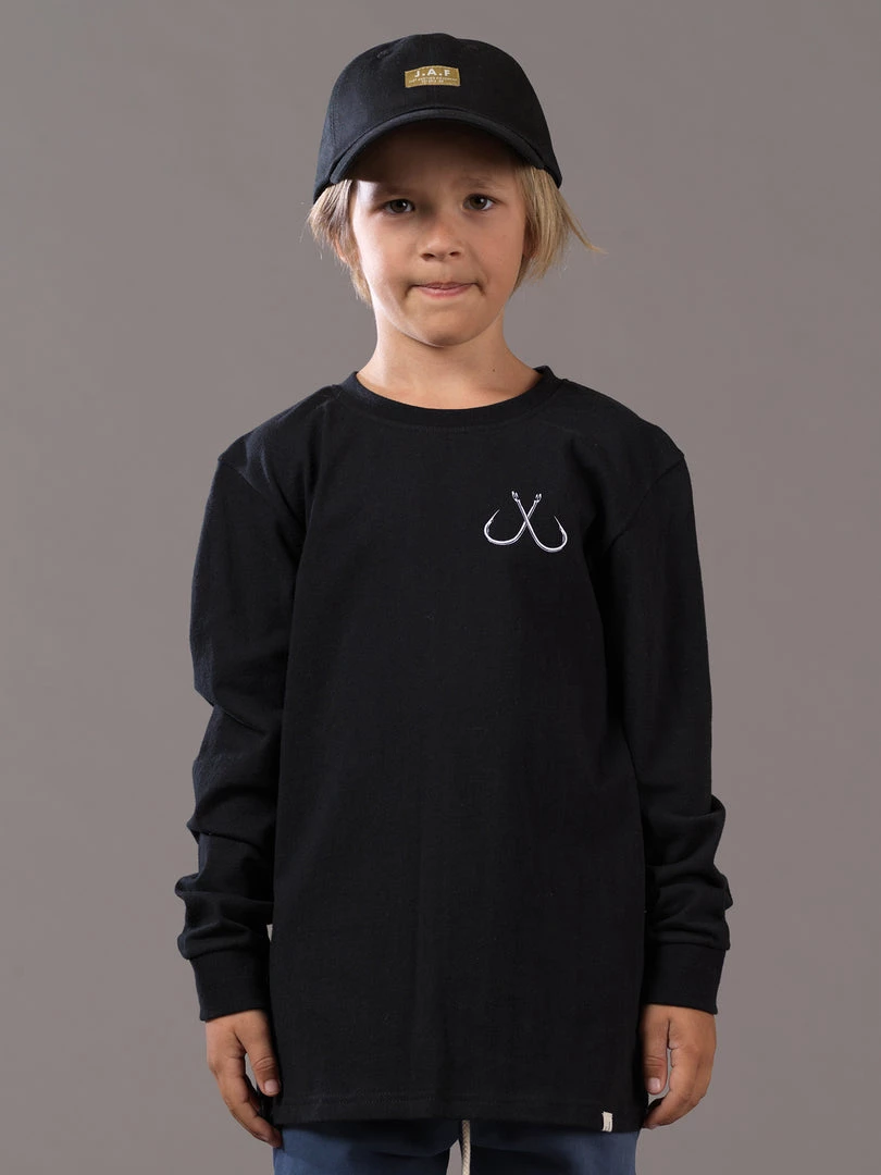 Just Another Fisherman LITTLE ANGLERS HOOK LS TEE - BLACK