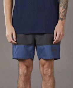 Just Another Fisherman Apparel SNAPPER LOGO SHORTS - CHARCOAL/BLUE