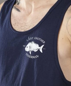 Just Another Fisherman SNAPPER LOGO SINGLET - NAVY Apparel