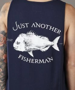 Just Another Fisherman SNAPPER LOGO SINGLET - NAVY Apparel